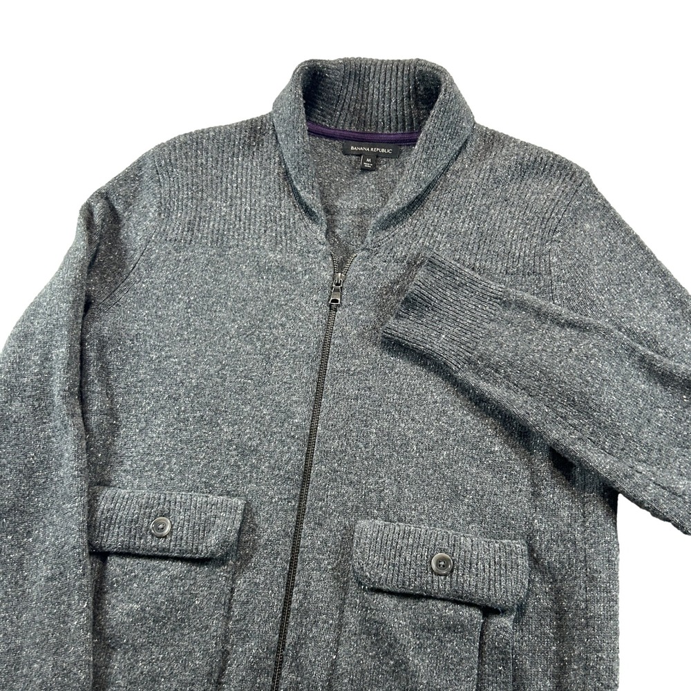 Banana Republic Cardigan Men Medium Gray Shawl Collar Full Zip Wool Silk Pockets